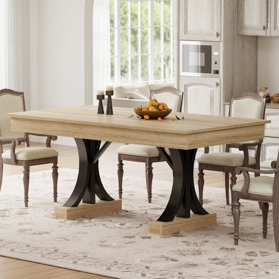 Farmhouse 71" Rectangular Dining Table for 6-8, Wood Kitchen Table with ...