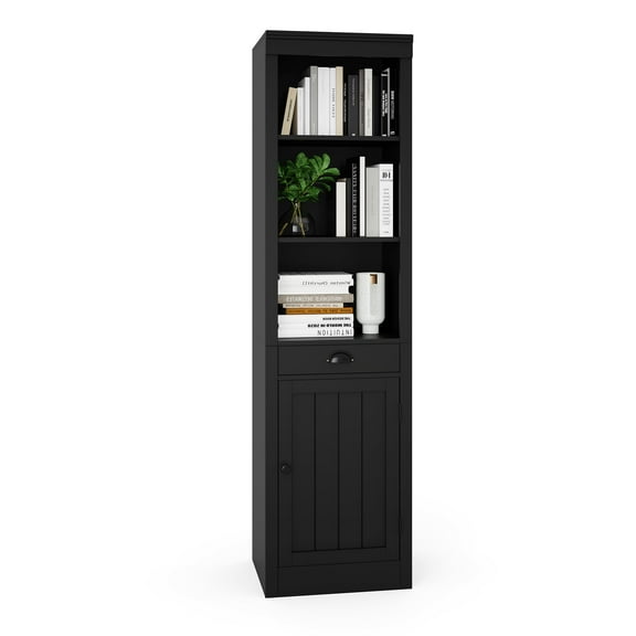 Farmhouse 71" Tall Bookshelf with Drawer, Narrow Bookcase with Wood Door, Adjustable Shelf, Freestanding Display Book Shelf for Bedroom,Living Room, Office
