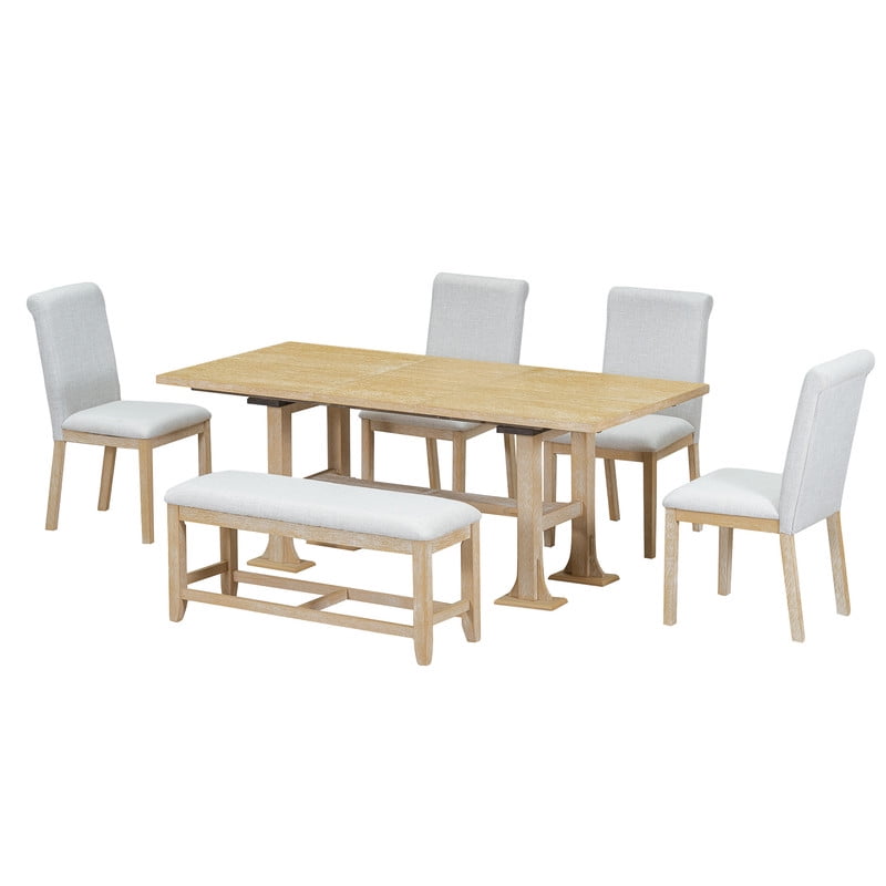 Farmhouse 76inch 6-Piece Extendable Dining Table Set Trestle Kitchen ...