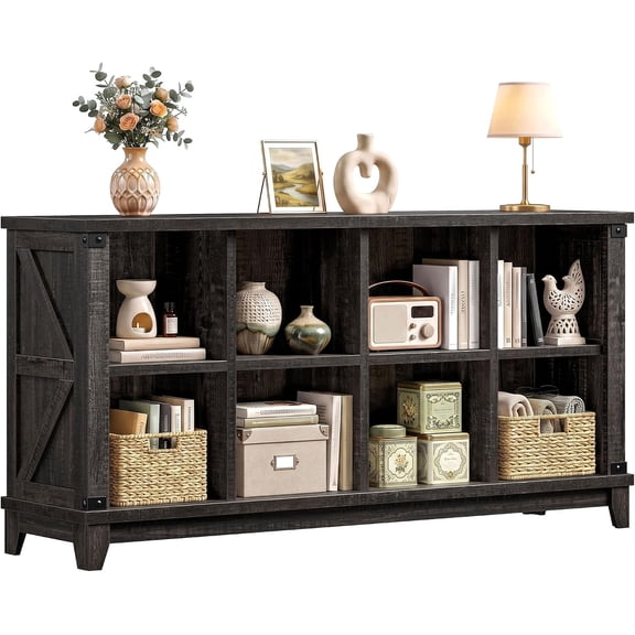 Farmhouse 8-Cube Storage Organizer for Living Room, Black Oak | Home Organization Lovers, Wood & Metal, Holds 352 Lbs, Anti-Tip & Stabilizers