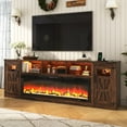 thumbnail image 1 of Blotout 95" Fireplace TV Stand for TVs up to 100" with 60" Electric Fireplace, Large Farmhous Media Entertainment Center w/LED Lights/Power Outlets & Barn Doors Storage Cabinet for Living Room,Brown, 1 of 9