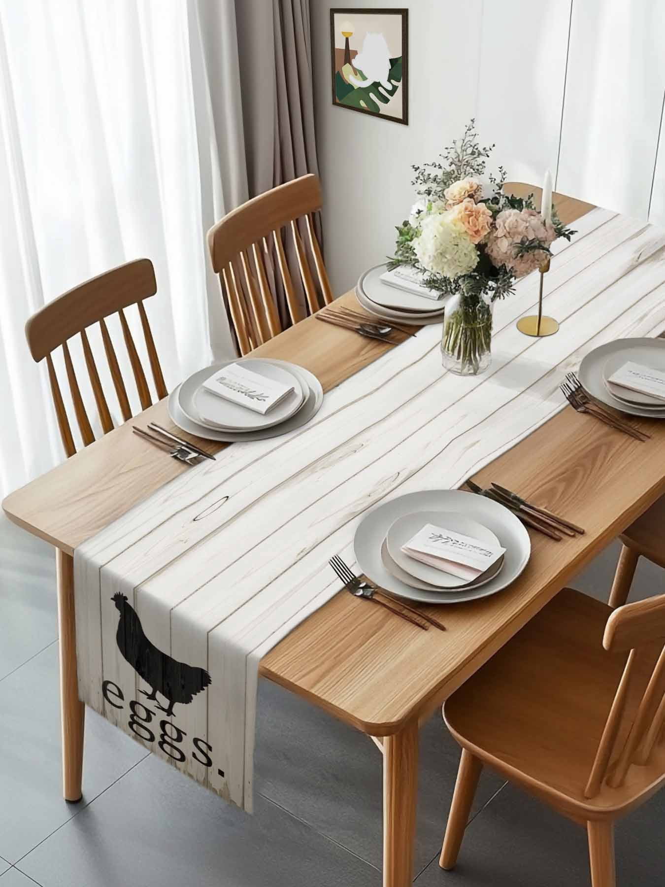 Farmhouse Abstract Chicken Eggs Table Runner 90 Inches Long, Vintage Wood Grain Table Runners Tabletop Scarf Kitchen Dining Tables Decoration for Home Party Indoor Outdoor