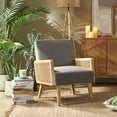 thumbnail image 1 of Farmhouse Accent Chair Rattan Armrests Fabric Upholstered Wooden Reading Armchair Living Bedroom Pewter, 1 of 9