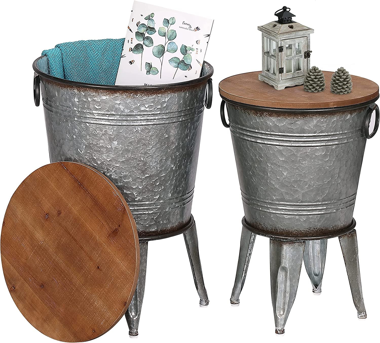 Farmhouse Accent Side Table, Rustic Antique Galvanized End Coffee or