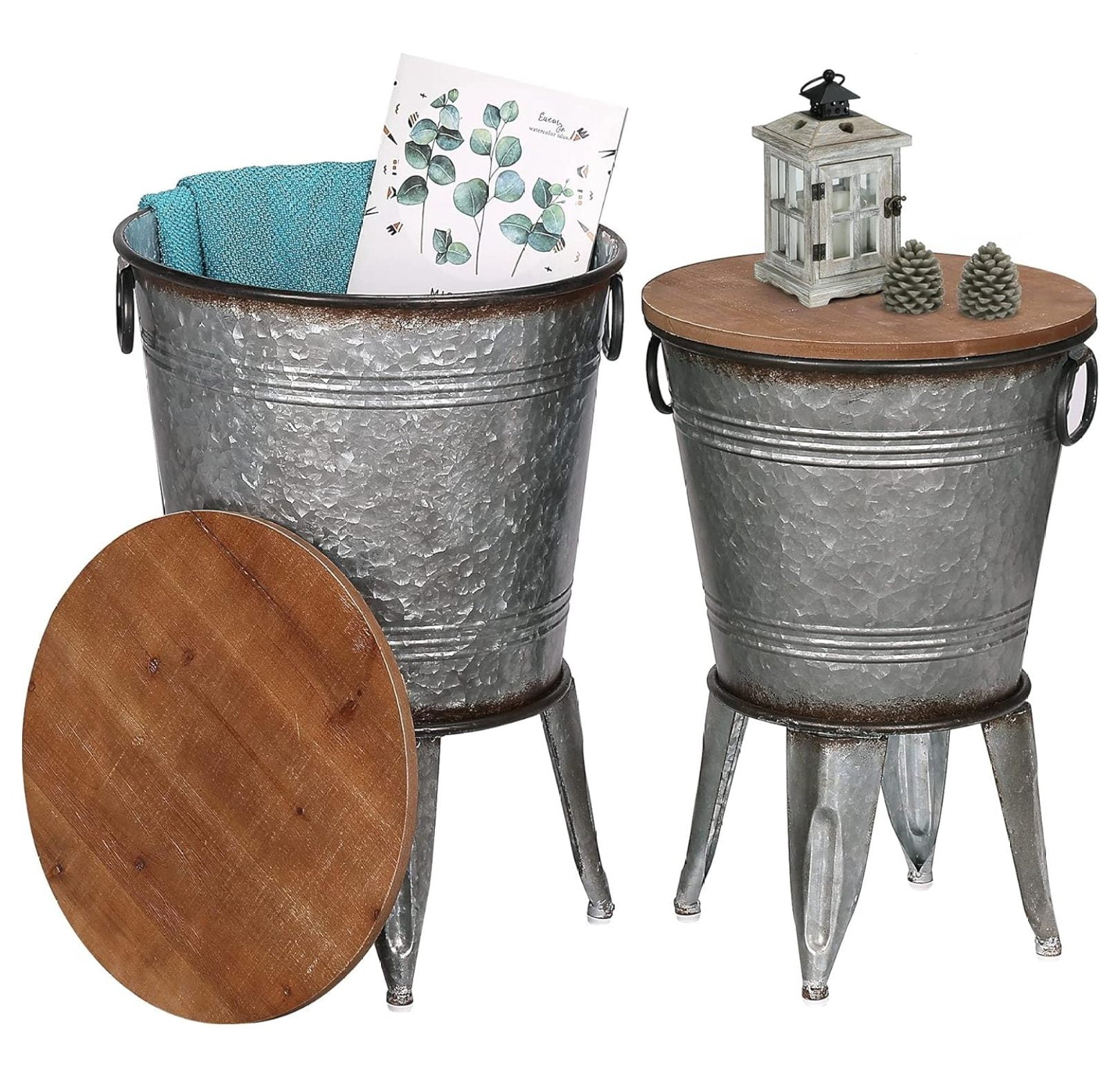 Farmhouse Accent Side Table, Rustic Antique Galvanized End Coffee or ...