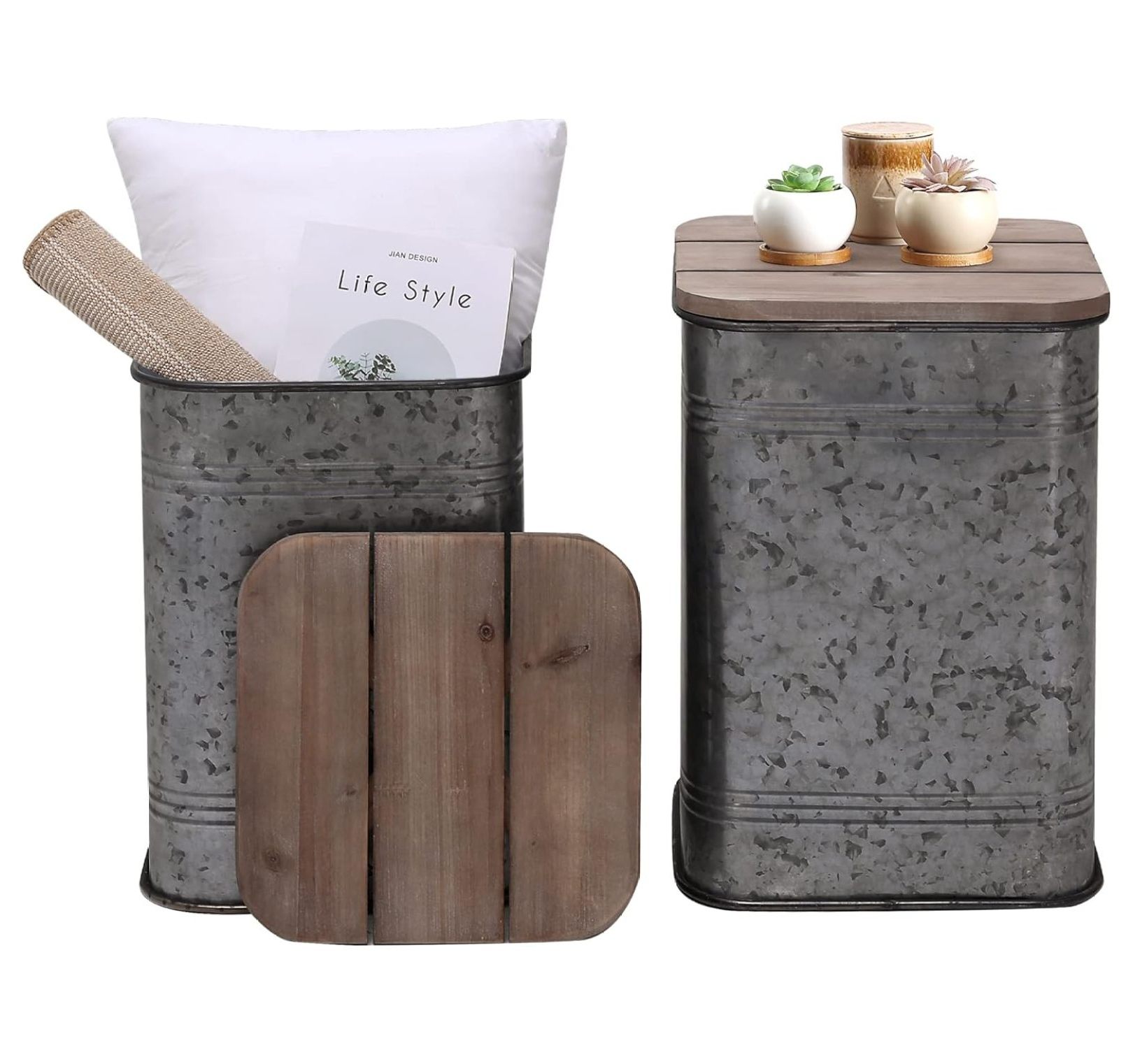 Farmhouse Accent Side Table, Rustic Storage Ottoman Seat Stool ...