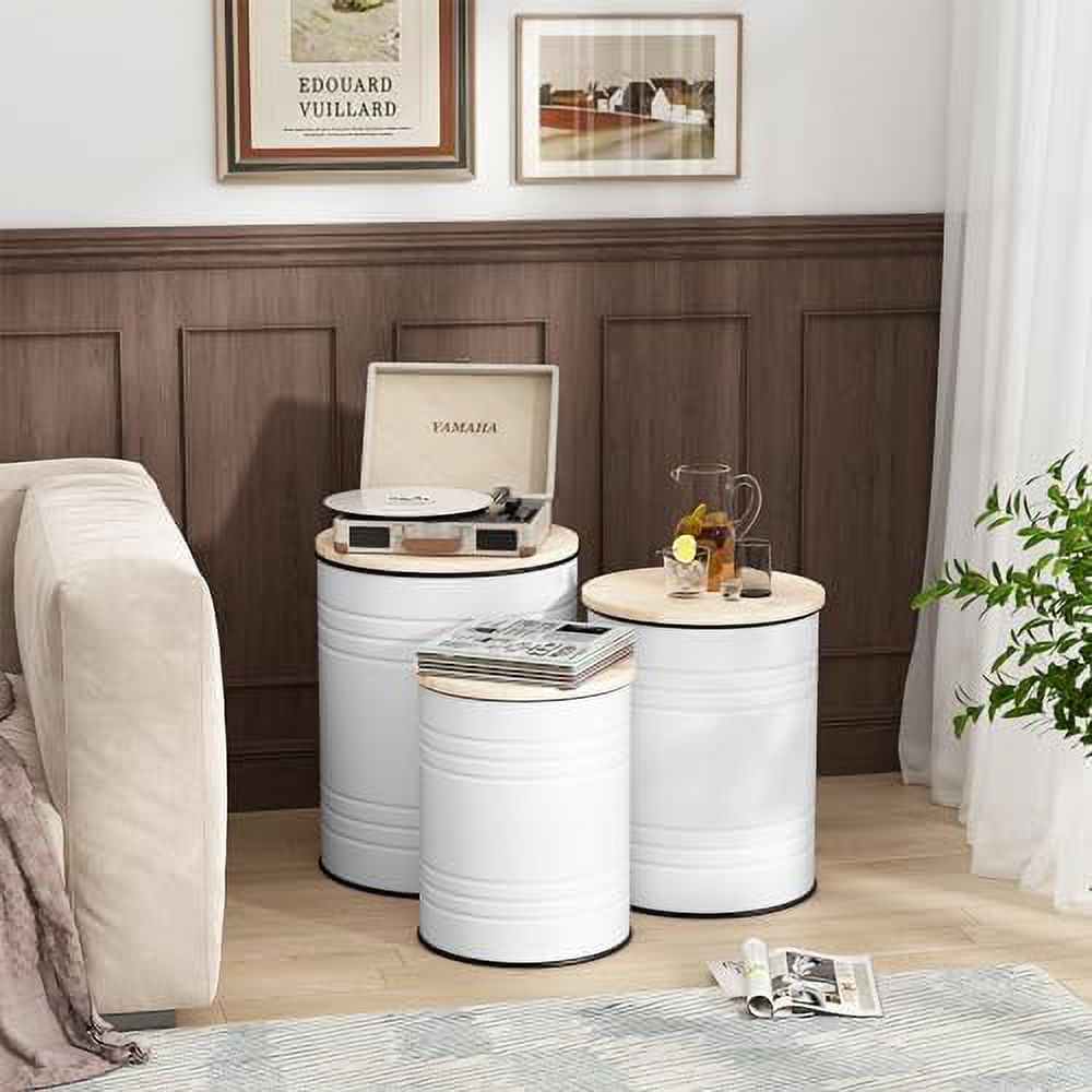 Farmhouse Accent Side Table Set of 3 Galvanized Rustic Coffee Table