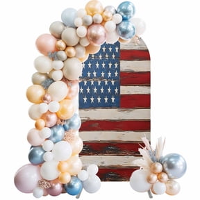 Farmhouse American Flag Arch Backdrop Cover 4x1.65 Ft, Spandex Wedding Arch Stand Cover, Blue Red USA Flag Vintage Round Top Stretch Fitted Background Covers for Birthday Ceremony Party Decor