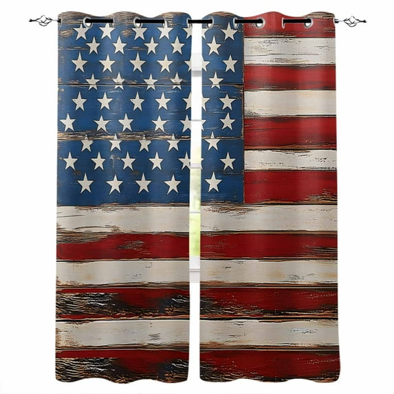 Farmhouse American Flag Blackout Curtains for Bedroom Living Room Darkening Curtains 63 Inches Long Blue Red USA Flag Vintage Window Curtain 2 Panels Set Window Treatment Grommet Drapes 42"x63"