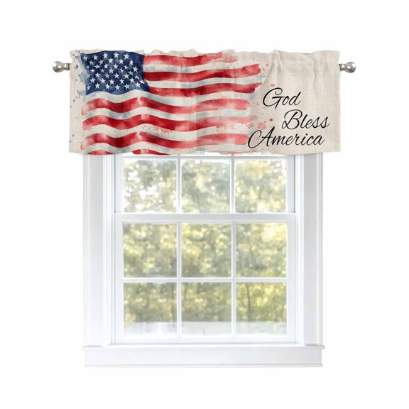 Farmhouse American Flag Valances for Windows, Rod Pocket Kitchen Valance Curtains - Soft & Washable Small Window Treatment for Living Room, Bathroom, Watercolor, 54x18inch