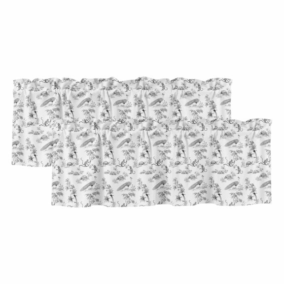 Farmhouse Animal 2 Panels Kitchen Valance, Rustic Plant Turtle Monkey Silhouette Abstract Tree Curtains Valances for Small Windows Rod Pocket Window Treatments for Living Room Bedroom 42" W x 18" L