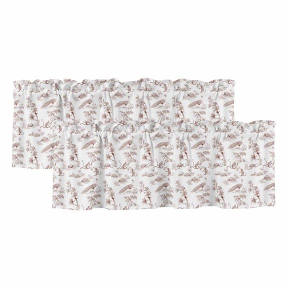 Farmhouse Animal 2 Panels Kitchen Valance, Rustic Plant Turtles Monkey Silhouette Abstract Tree Curtains Valances for Small Windows Rod Pocket Window Treatments for Living Room Bedroom 54" W x 18" L