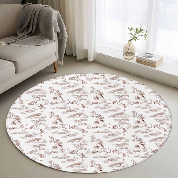 Farmhouse Animal 3FT Round Area Rugs Rustic Plant Turtles Monkey Silhouette Abstract Tree Soft Small Round Rug Non-Slip, Ultra-Thin Indoor Circle Carpet for Bedroom Entryway Kitchen Bathroom