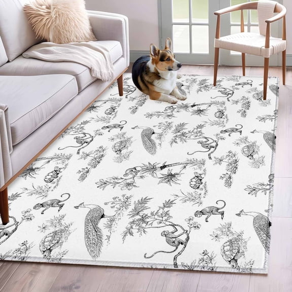 Farmhouse Animal Area Rugs 4x6 ft Rustic Plant Turtle Monkey Silhouette Abstract Tree Washable Rug Non Slip Indoor Carpet Absorbent Floor Mat for Living Room Bedroom Dining Room