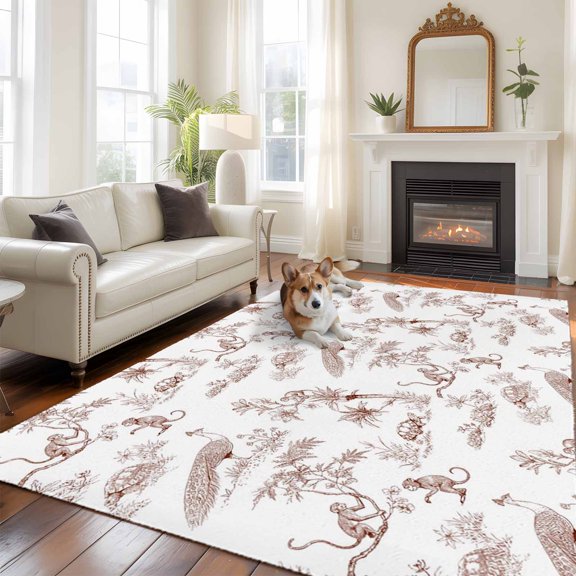 Farmhouse Animal Area Rugs 5x7 ft Rustic Plant Turtles Monkey Silhouette Abstract Tree Washable Rug Non Slip Indoor Carpet Absorbent Floor Mat for Living Room Bedroom Dining Room