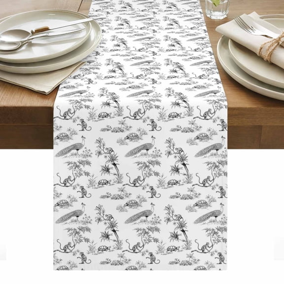 Farmhouse Animal Cotton Linen Table Runner Rustic Plant Turtle Monkey Silhouette Abstract Tree Dining Table Runners for Home Decor Party Dining Room Restaurant Kitchen Party 13" x 36"