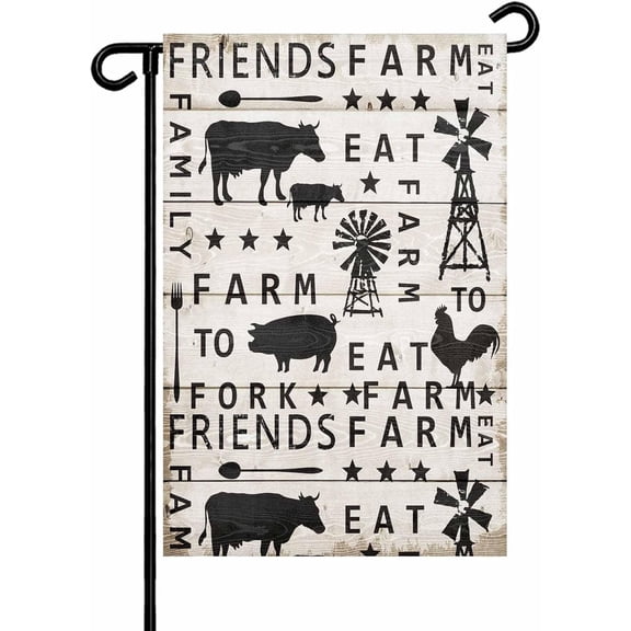 Farmhouse Animal Garden Flag 12x18 Inch Chicken Cow Pig Windmills Wood Grain Double Sided Yard Flags for Outdoor Decoration Welcome Flag Outside Holiday Home Garden Porch lawn Patio Sign