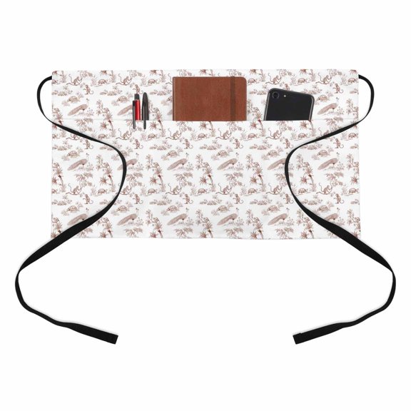 Farmhouse Animal Half Waist Apron Rustic Plant Turtles Monkey Silhouette Abstract Tree Short Waiter Aprons with 3 Pockets for Women Men Kitchen Restaurant Cooking