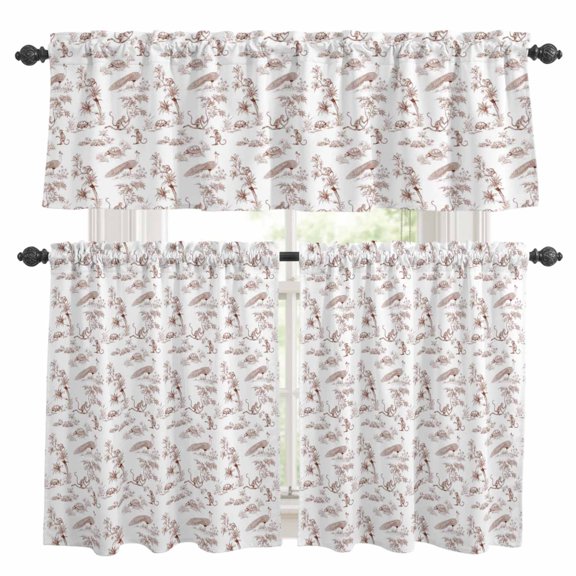 Farmhouse Animal Kitchen Curtains Valances and Tiers Set of 3 Rustic Plant Turtles Monkey Silhouette Abstract Tree Tier Curtains and Valance with Rod Pocket for Small Windows, 27.5"x36"