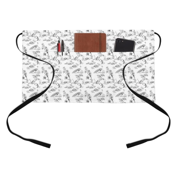 Farmhouse Animal Kitchen Restaurant Half Waist Apron, Rustic Plant Turtle Monkey Silhouette Abstract Tree Server Short Apron with 3 Pockets Waterproof Oil Waist Aprons for Women Waitress Waiter