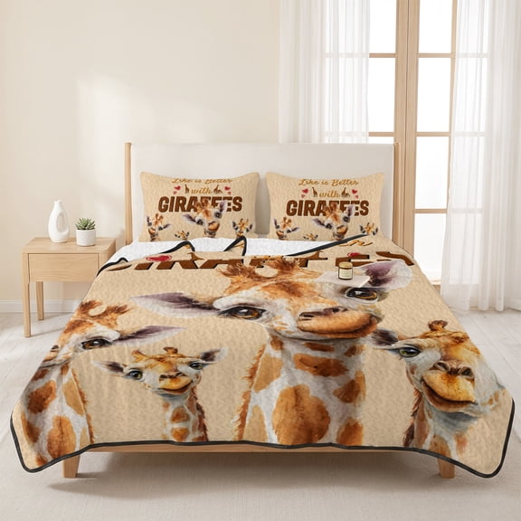 Farmhouse Animal Pattern Giraffe 3 Pieces Quilt Set,1 Quilt with 2 Shams,Rustic Farm Theme Bedspread Soft Lightweight Bedding Coverlet Comforter Set for All Season 96"x106"