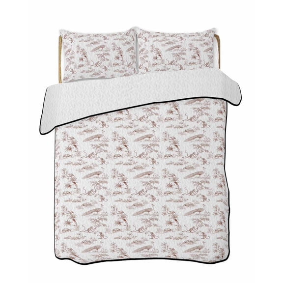 Farmhouse Animal Quilts Bedding Set California King Rustic Plant Turtles Monkey Silhouette Abstract Tree Lightweight Quilted Bedspread 3 Piece Bed Quilt with 2 Pillow Shams for Bedroom 96" x 106"