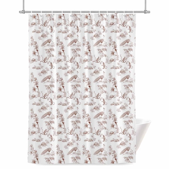 Farmhouse Animal Shower Curtain, 72" x 72", Rustic Plant Turtles Monkey Silhouette Abstract Tree Waterproof Bathroom Curtain Washable Shower Curtain Set with 12 Hooks