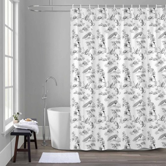 Farmhouse Animal Shower Curtain for Bathroom Decor, Rustic Plant Turtle Monkey Silhouette Abstract Tree Waterproof Fabric Shower Curtain, 60"x72" Set with 12 Hooks