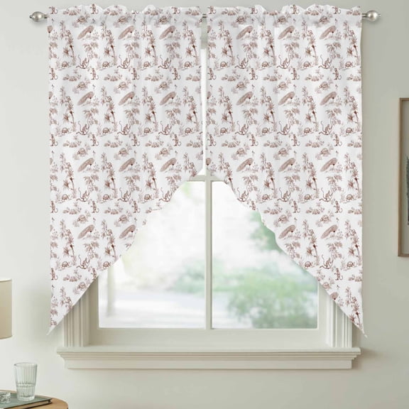 Farmhouse Animal Swag Kitchen Curtain Valances, Rustic Plant Turtles Monkey Silhouette Abstract Tree Rod Pocket Curtains Window Treatment Decor Valances for Bedroom Bathroom, 2 Panels 36 x 36 Inch