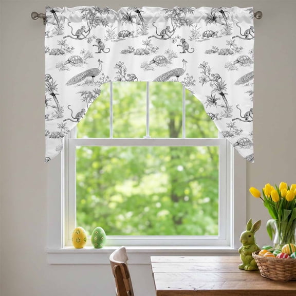 Farmhouse Animal Swag Valances for Kitchen Window, Rustic Plant Turtle Monkey Silhouette Abstract Tree Small Swag Valances Rod Pocket Curtain Drapes Window Treatment for Bedroom Bathroom, 56x36 Inch