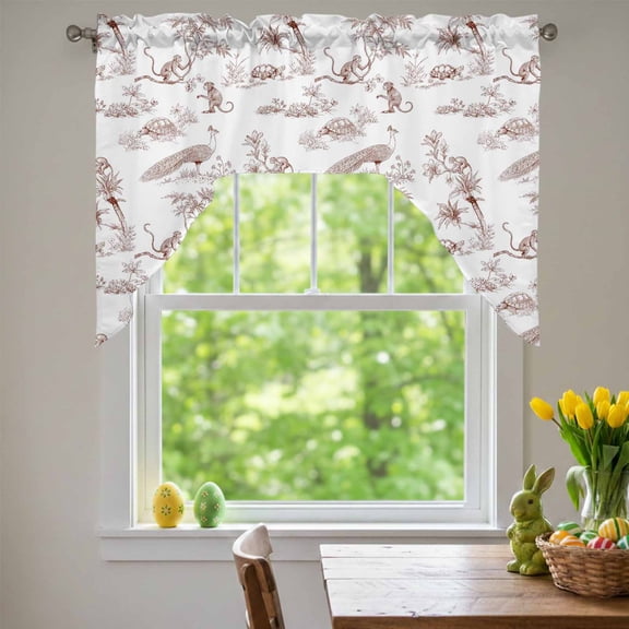 Farmhouse Animal Swag Valances for Kitchen Window, Rustic Plant Turtles Monkey Silhouette Abstract Tree Small Swag Valances Rod Pocket Curtain Drapes Window Treatment for Bedroom Bathroom, 56x36 Inch