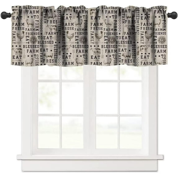 Farmhouse Animal Valance Curtain, Vintage Country Cow Chicken Sheep Pig Rustic Western Windmill Print Pattern Blackout Short Window Treatments for Living Room Bedroom Kitchen Cafe, 54x18in