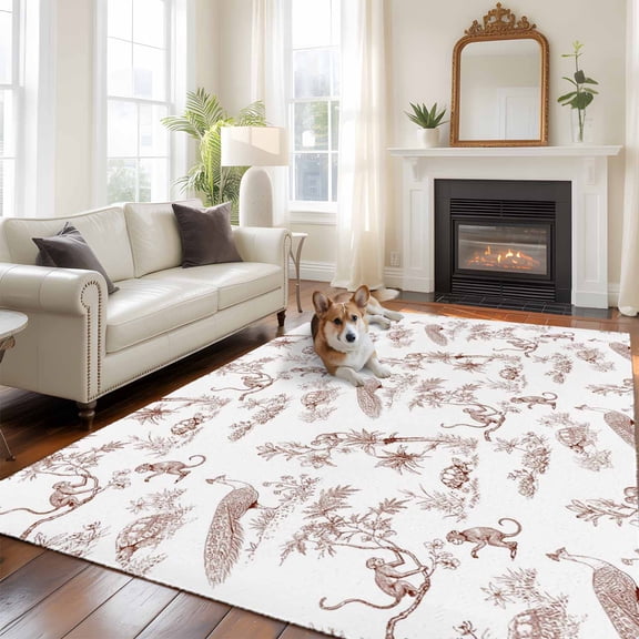 Farmhouse Animal Washable Area Rug 6x9 Rustic Plant Turtles Monkey Silhouette Abstract Tree Low-Profile Large Area Rugs with Non Slip Backing Indoor Floor Carpet for Entrance Living Room Bedroom
