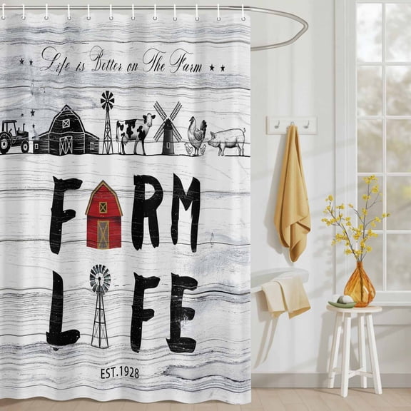 Farmhouse Animal Windmill Shower Curtain Set, Waterproof Shower Curtains With Grommet Hooks, Farm Grey Wood Barn Privacy Bathroom Curtain for Bathtub 48x72IN