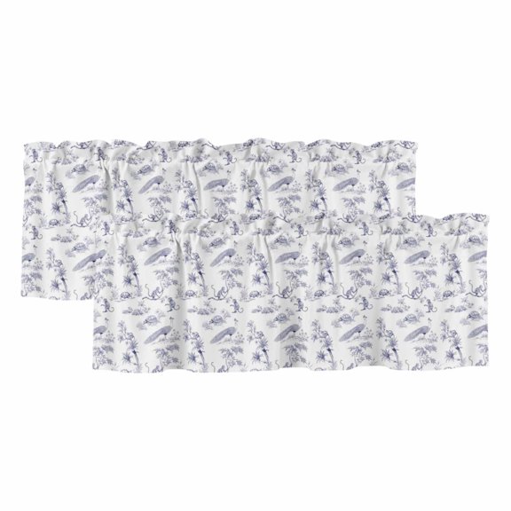 Farmhouse Animals 2 Panels Kitchen Valance, Rustic Plant Turtles Monkey Silhouette Abstract Tree Curtains Valances for Small Windows Rod Pocket Window Treatments for Living Room Bedroom 60" W x 18" L