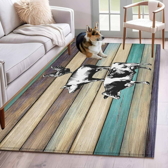 Farmhouse Animals Area Rug 3x5 Washable Rug Non Slip Vintage Wood Country Cow Pig Chicken Large Area Rug Indoor Floor Carpet for Entryway Bedroom Kitchen Living Room Home Office Dining Room Nursery