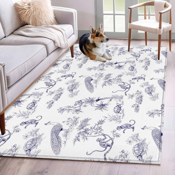 Farmhouse Animals Area Rugs 3x5 ft Rustic Plant Turtles Monkey Silhouette Abstract Tree Washable Rug Non Slip Indoor Carpet Absorbent Floor Mat for Living Room Bedroom Dining Room