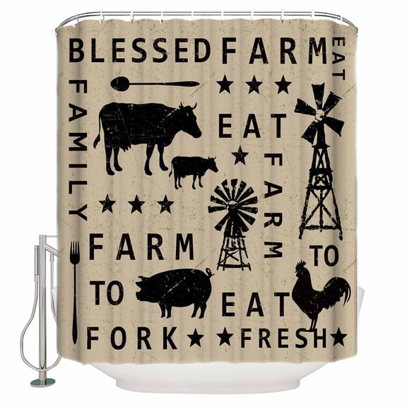 Farmhouse Animals Bathroom Shower Curtains with 12 Hooks Polyester Waterproof Shower Curtain for Stalls and Bathtubs Country Farms Cows Pigs Windmills Decorative Bathroom Privacy Curtain 36x72 Inches