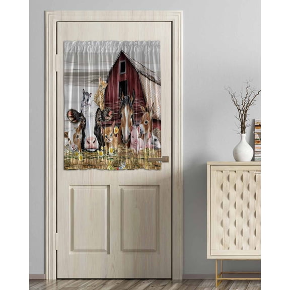 Farmhouse Animals Blackout Door Curtains for French, Glass,Front, Back, Patio Door, Cow Pig in Fence Retro Wood Barn Thermal Insulated Rod Pocket Window Curtain Drapes With Tiebacks 54"x40"