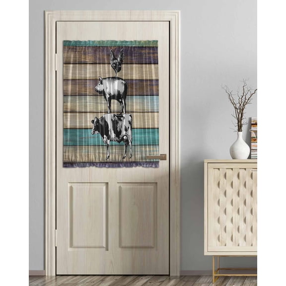 Farmhouse Animals Blackout Door Curtains for French, Glass,Front, Back, Patio Door, Vintage Wood Country Cow Pig Chicken Thermal Insulated Rod Pocket Window Curtain Drapes With Tiebacks 54"x40"
