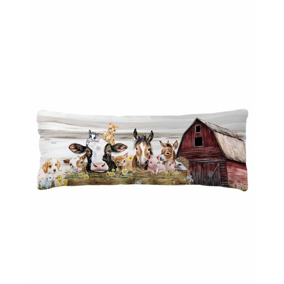 Farmhouse Animals Body Pillow Cover 20 x 54 Inch Decorative Pillow Cover Cow Pig in Fence Retro Wood Barn Lumbar Pillowcase Seasonal Rectangle Cushion Case for Couch Sofa Bed Living Room
