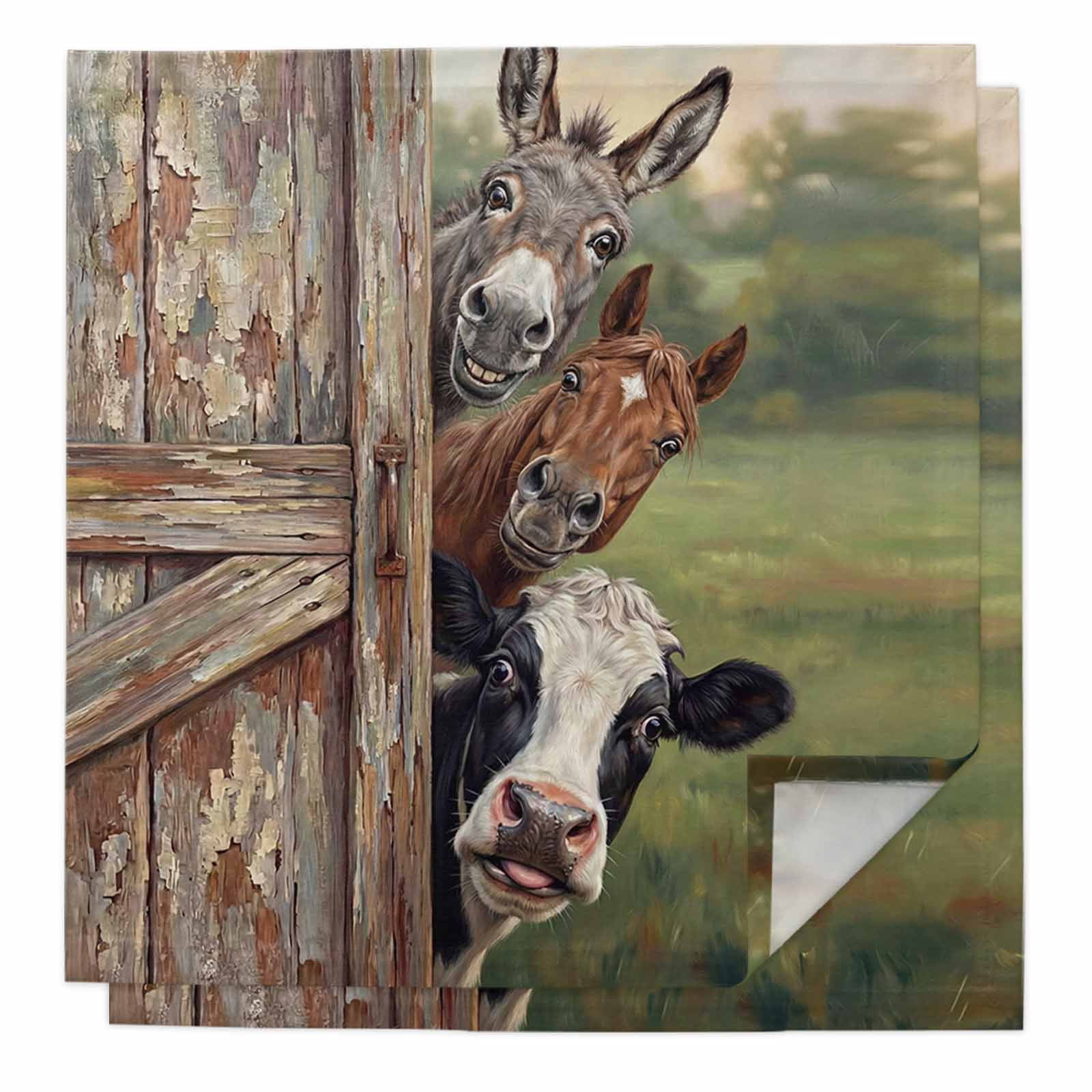 Farmhouse Animals Cloth Napkins, Country Cows Horses Donkeys Farm ...