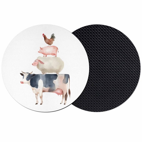Farmhouse Animals Coasters Set of 2, Absorbent Coasters for Drinks, Country Cow Pig Rustic Coaster for Desk Coffee Table Protection, Home Decor House Warming Gifts 4"