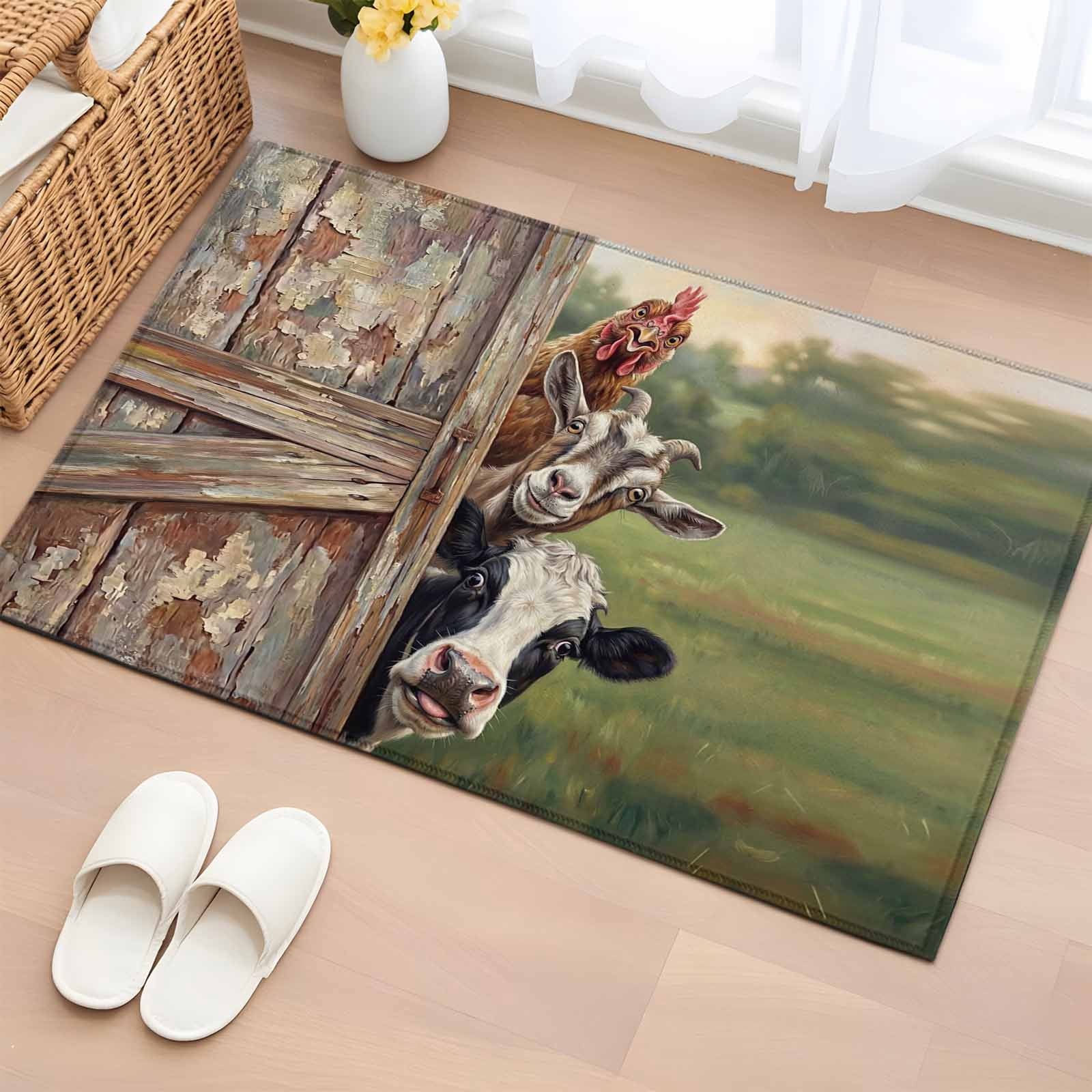 Farmhouse Animals Entryway Rug 2'x3' Non Slip Front Door Mats, Country ...