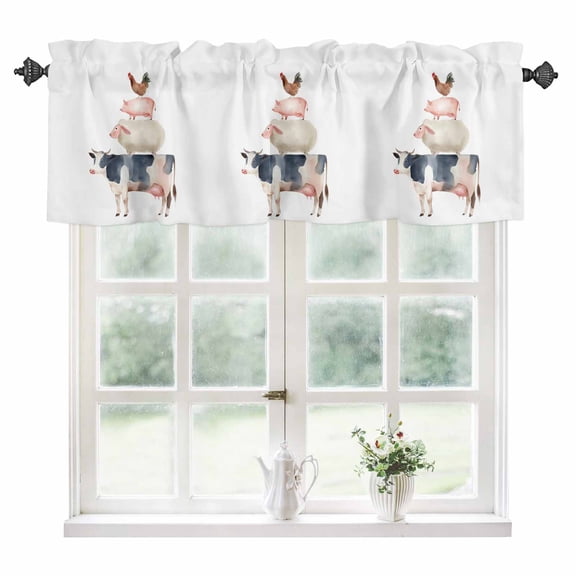 Farmhouse Animals Kitchen Valances for Windows 60x18 Inch Kitchen Curtains Valances Rod Pocket Country Cow Pig Rustic Bathroom Window Valances for Window Treatment Decor