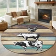 thumbnail image 1 of Farmhouse Animals Large Round Rug 8 FT, Non Slip Living Room Area Carpet, Vintage Wood Country Cow Pig Chicken Washable Soft Circle Rug Non-Shedding Floor Carpet for Bedroom Office Dining Room, 1 of 9