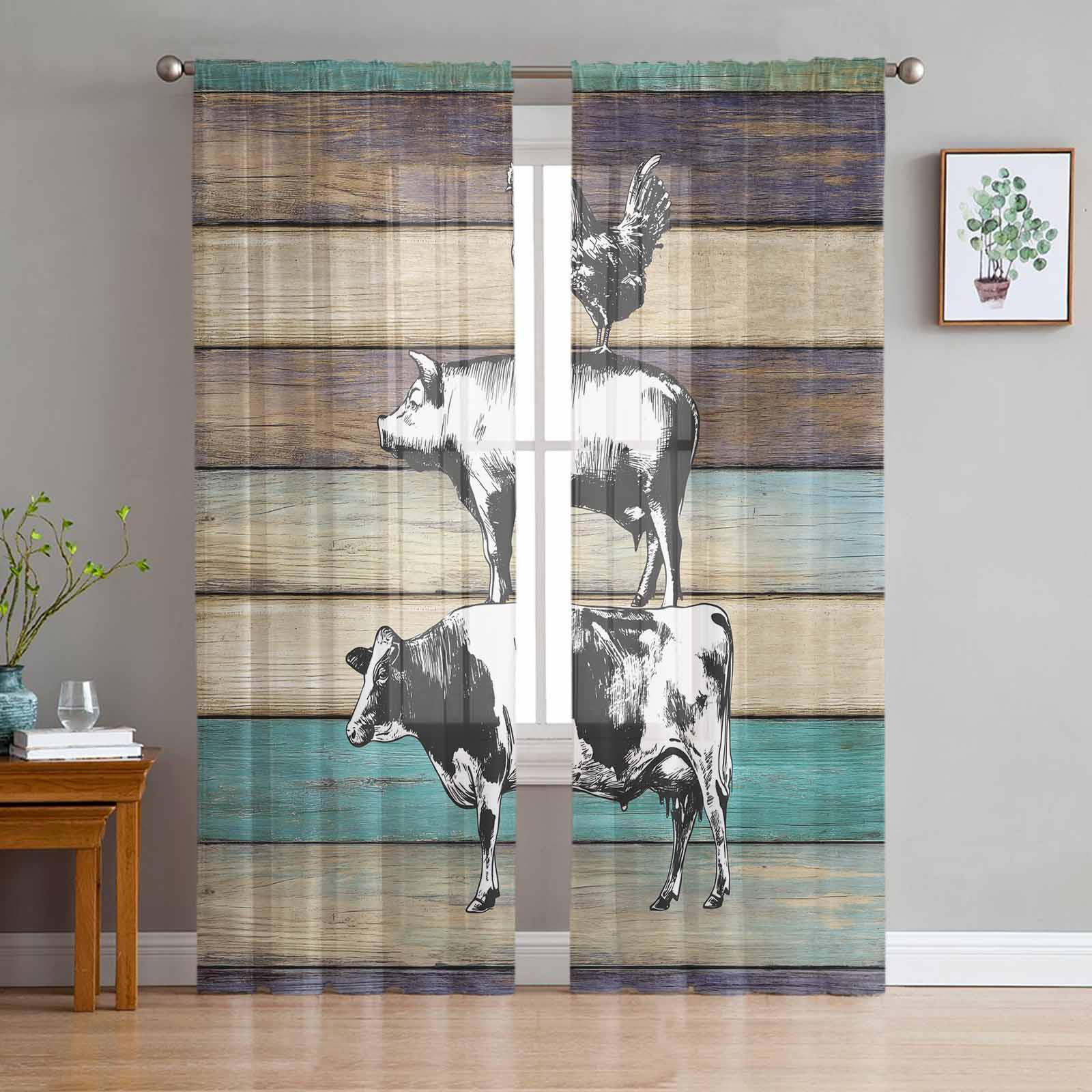 Farmhouse Animals Semi Sheer Curtains 72 Inch Length 2 Panels Set ...