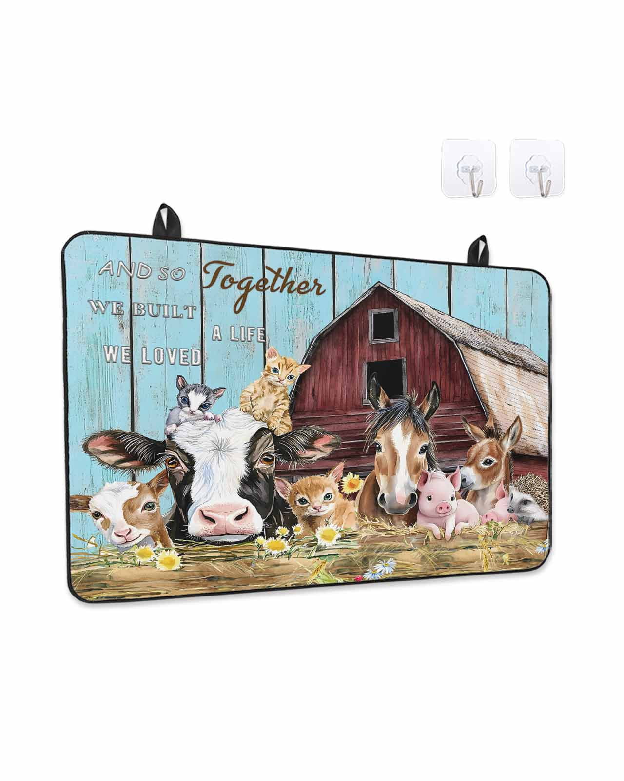 Farmhouse Animals Stove Top Covers for Electric Stove, Kitchen Glass Ceramic Electric Cooktop Covers 28.5"x20.5", Pig Cow Retro Farm Blue Wood Grain HeatResistant Oven/Countertop/Dishwasher Protector