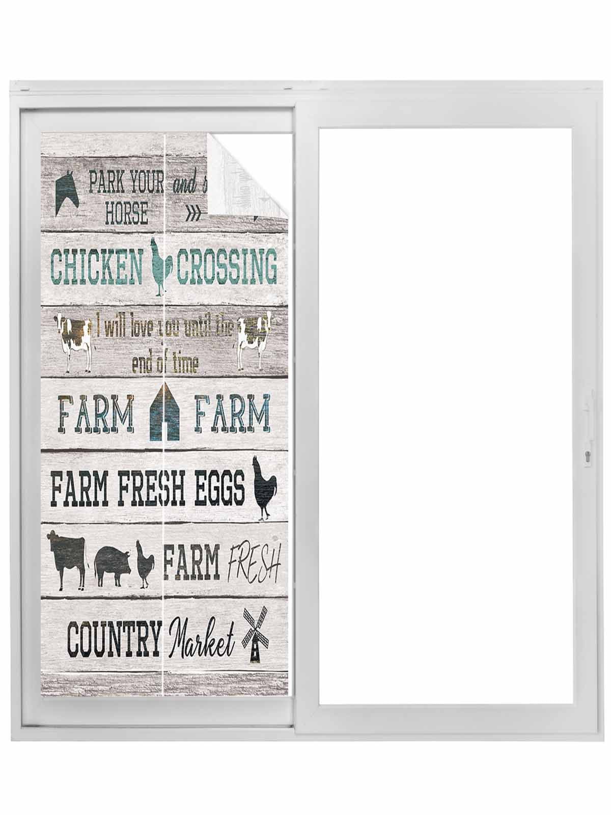 Farmhouse Animals Window Privacy Film, Rooster Pig Cow Rustic Beige ...