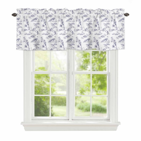 Farmhouse Animals Window Valance for Kitchen, Rustic Plant Turtles Monkey Silhouette Abstract Tree Rod Pocket Short Curtain for Small Windows, Light Filtering Decorative Valance, 42 x 18 Inch